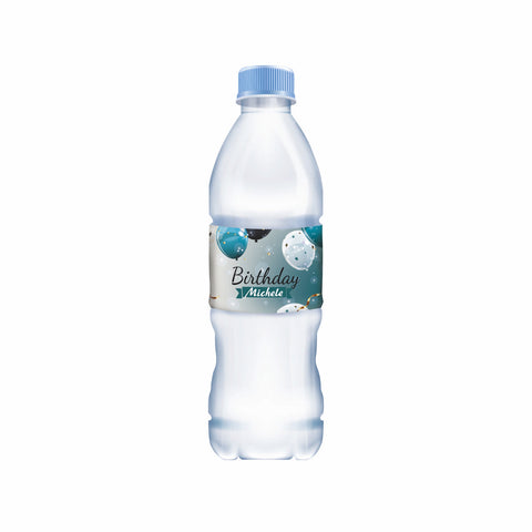 Etichette acqua personalizzate compleanno tema chic blu Modello codice: PB 31 L