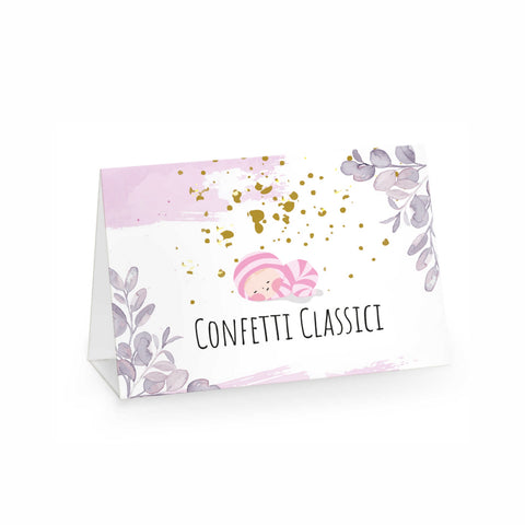 Segnagusto confetti e dolci festa di compleanno tema battesimo foglie rosa e oro Modello codice: PB 35 E