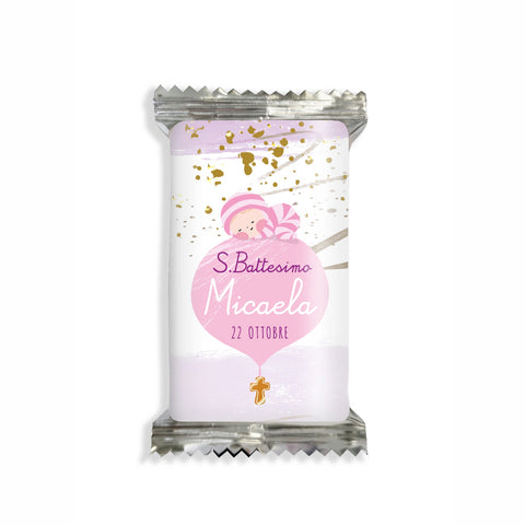 Adesivi cioccolato personalizzate compleanno tema battesimo foglie rosa e oro Modello codice: PB 35 G