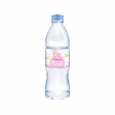 Etichette acqua personalizzate compleanno tema battesimo foglie rosa e oro Modello codice: PB 35 L