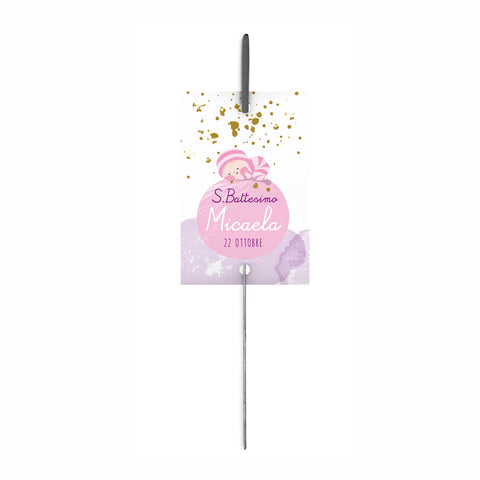 Cartoncino per stelline scintillanti tema battesimo foglie rosa e oro Modello codice: PB 35 P