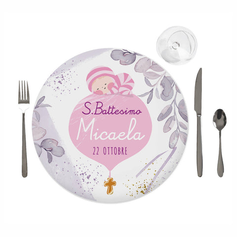 Tovaglietta personalizzata compleanno tema battesimo foglie rosa e oro Modello codice: PB 35 Q