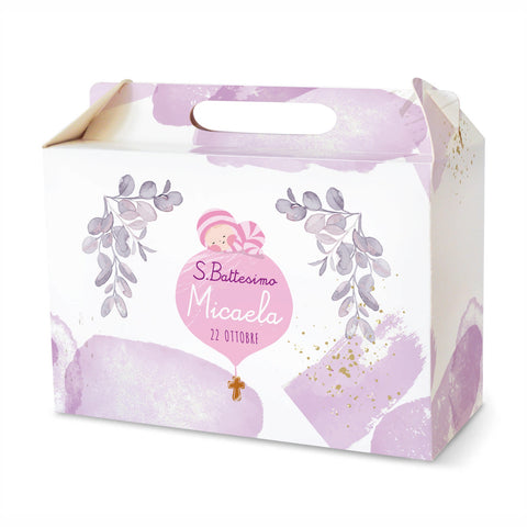 Scatola happy meal articolo tema battesimo foglie rosa e oro Modello codice: PB 35 U