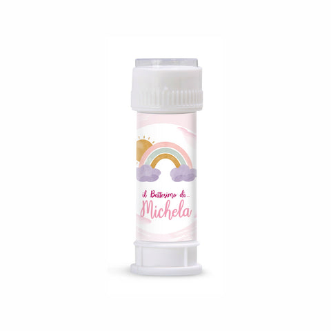 Etichette bolle di sapone personalizzate compleanno tema arcobaleno femminuccia Modello codice: PB 37 D