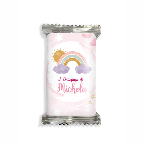 Adesivi cioccolato personalizzate compleanno tema arcobaleno femminuccia Modello codice: PB 37 G