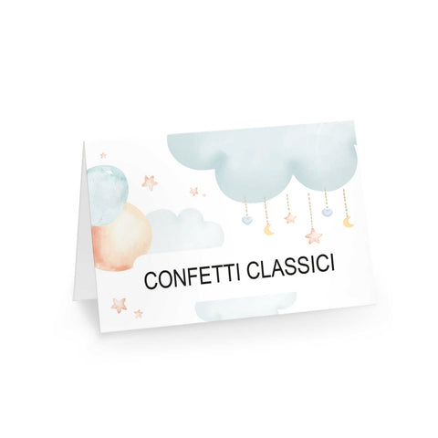 Segnagusto confetti e dolci festa di compleanno tema mongolfiera celeste Modello codice: PB 38 E