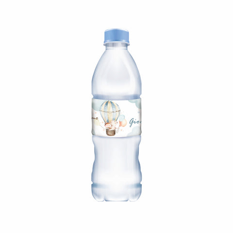 Etichette acqua personalizzate compleanno tema mongolfiera celeste Modello codice: PB 38 L