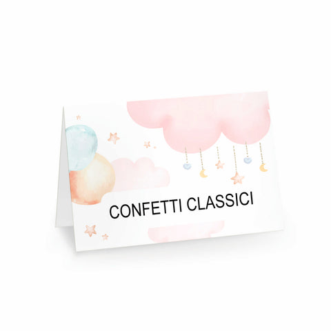 Segnagusto confetti e dolci festa di compleanno tema mongolfiera rosa Modello codice: PB 39 E