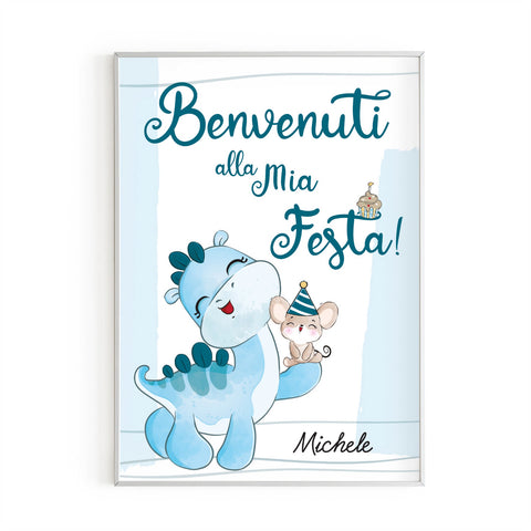 Cartellone benvenuto Welcome festa di compleanno tema dino baby Modello codice: PB 3 C