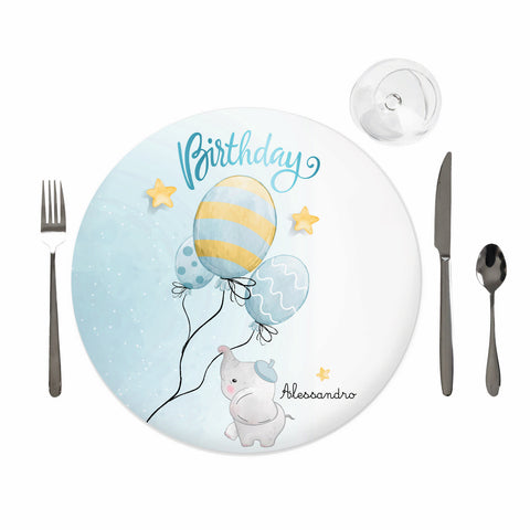 Tovaglietta personalizzata compleanno tema elefantino celeste Modello codice: PB 46 Q