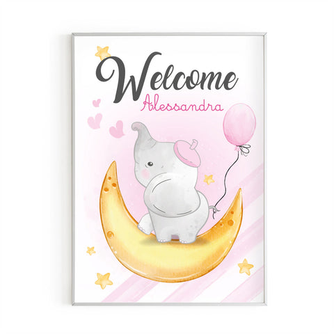 Cartellone benvenuto Welcome festa di compleanno tema elefantino rosa Modello codice: PB 47 C