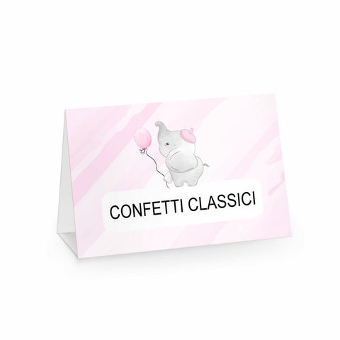 Segnagusto confetti e dolci festa di compleanno tema elefantino rosa Modello codice: PB 47 E