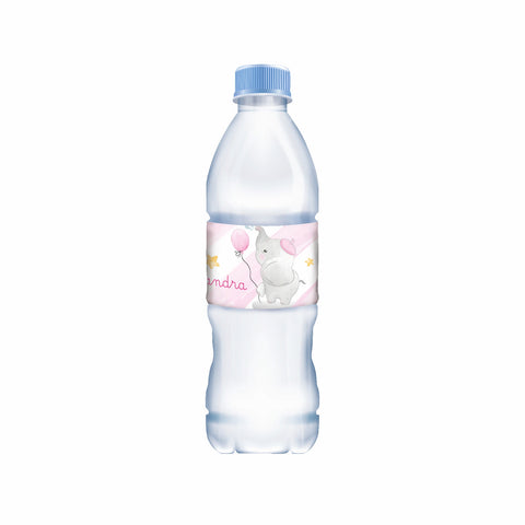 Etichette acqua personalizzate compleanno tema elefantino rosa Modello codice: PB 47 L