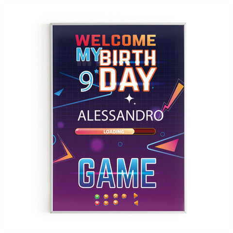 Cartellone benvenuto Welcome festa di compleanno tema video games Modello codice: PB 5 C