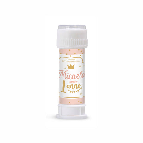 Etichette bolle di sapone personalizzate compleanno tema principessa rosa e oro Modello codice: PB 7 D