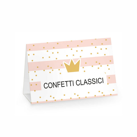 Segnagusto confetti e dolci festa di compleanno tema principessa rosa e oro Modello codice: PB 7 E