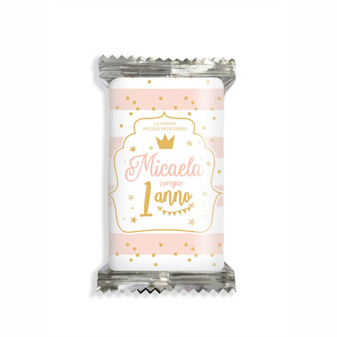 Adesivi cioccolato personalizzate compleanno tema principessa rosa e oro Modello codice: PB 7 G