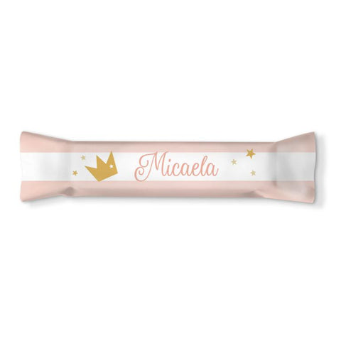 Adesivi barrette cioccolato personalizzate compleanno tema principessa rosa e oro Modello codice: PB 7 H