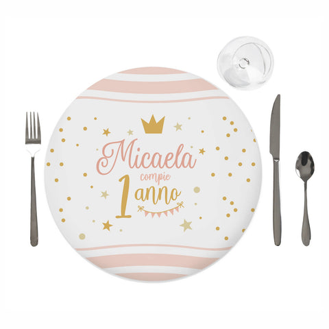 Tovaglietta personalizzata compleanno tema principessa rosa e oro Modello codice: PB 7 Q