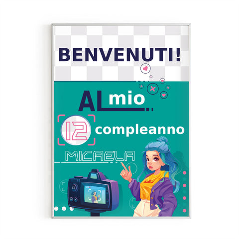 Cartellone benvenuto Welcome festa di compleanno tema chic blu Modello –  Inviti Design