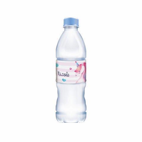 Etichette acqua personalizzate compleanno tema unicorno Modello codice: PB 9 L